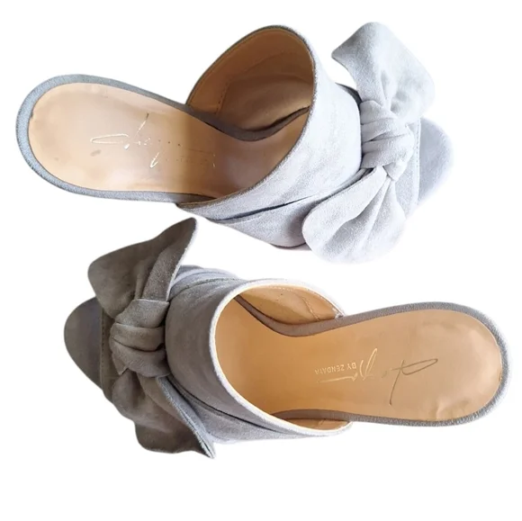 Daya by Zendaya Suede Bow Mules Heels | Size 6.5 | Gray Slip-On Stilettos - Picture 8 of 9
